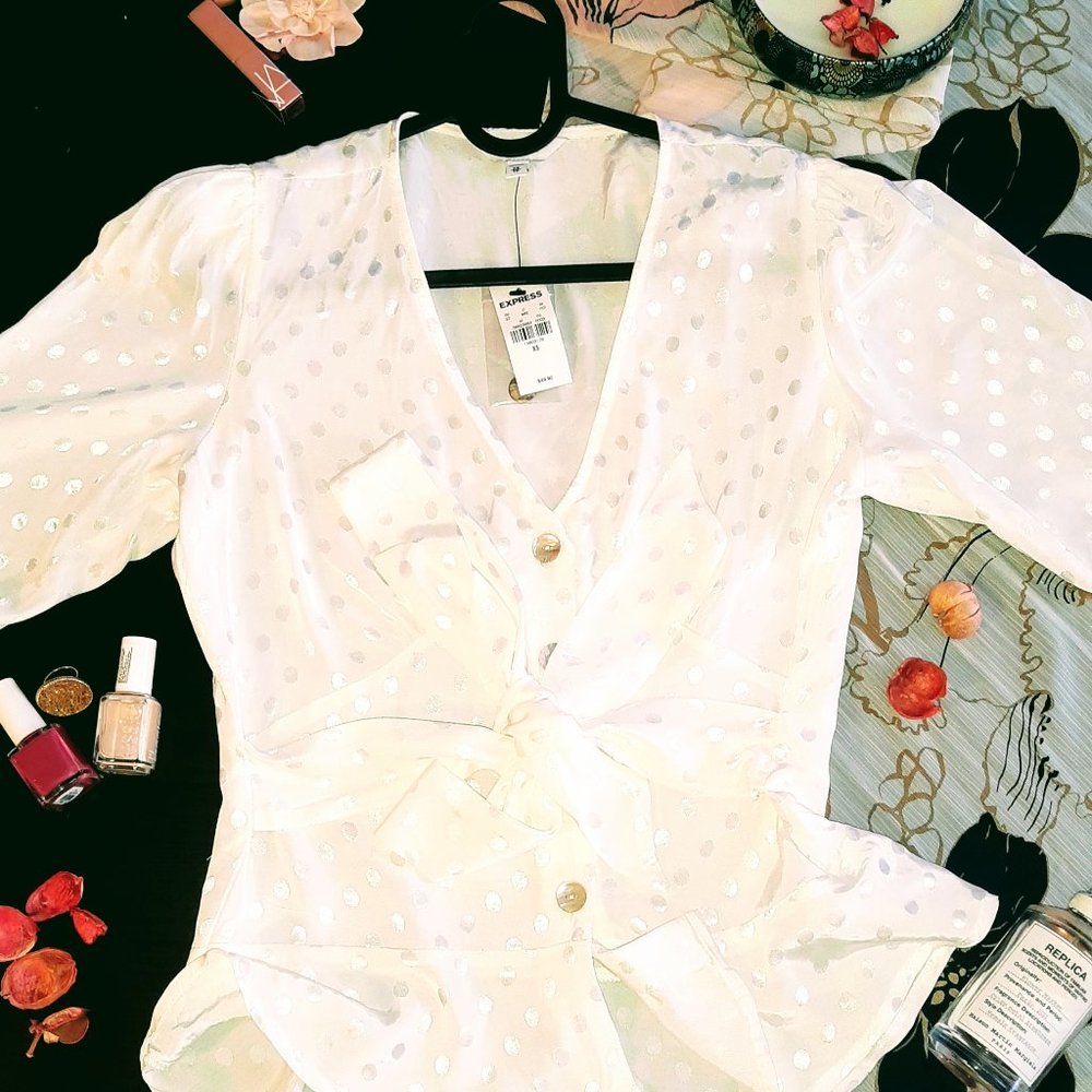 Express White Dot Blouse - XS - NWT